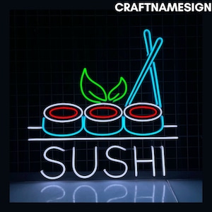 Insegna al neon di cibo giapponese, insegna al neon giapponese, insegna al neon personalizzata, arredamento del ristorante di sushi giapponese, arte della parete del negozio di sushi, regali per gli amanti del sushi