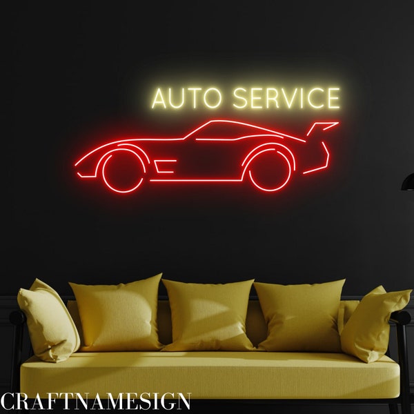 Auto Service Neon Sign, Car Service Garage Led Sign, Custom Neon Sign, Auto Wash Service Garage Wall Decor, Station Service Room Wall Art