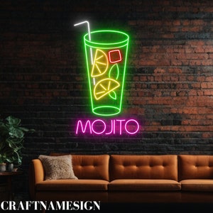 Mojito Neon Sign, Mojito Cocktails Led Sign For Bar Pub Wall Art, Custom Neon Led Light, Mojito Cocktail Wall Decor, Cocktail Lover Gifts