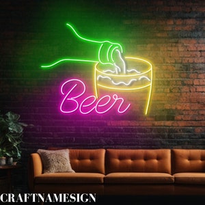 Beer Neon Light, Beer Pouring Led Sign For Beer Bar Neon Night Light Decor, Custom Neon Sign, Open Beer Club Neon Led Wall Hanging Decor