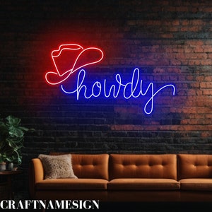 Howdy Cowboy Hat Neon Sign, Howdy Cowboy Led Sign, Custom Neon Sign, Cowboy Bar Wall Art Led Light, Western Cowboy Club Wall Decor