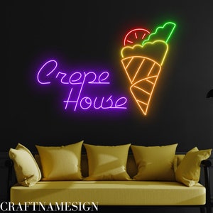 Crepe House Neon Sign, Crepe Cake Led Sign, Custom Neon Sign, Cake Store Wall Decor, French Crepe Shop Sign, European Food Light Art