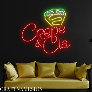 Crepe & Cia Neon Sign, Crepe Cake Led Sign, Custom Neon Sign, Cake Store Wall Decor, French Crepe Shop Sign, European Food Light Art