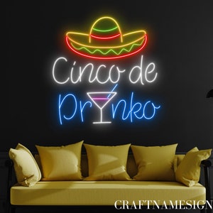 Cinco De Drinko Neon Sign, Mexican Cocktails Led Sign, Custom Neon Sign, Mexico Cocktail Bar Wall Decor, Bar Pub Wall Art, Cocktail Led Sign