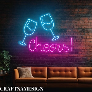 Cheers Neon Signboard For Cocktail Bar Decor, Custom Neon Sign, Open Wine Bar Pub Wall Decor, Cocktail And Wine Bar Night Light Wall Art