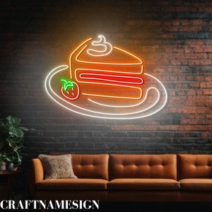 Cake Dessert Neon Sign, Plate Of Cake Led Sign, Custom Neon Sign, Dessert Cake Store Wall Decor, Cake Bakery Led Lights, Dessert Shop Sign