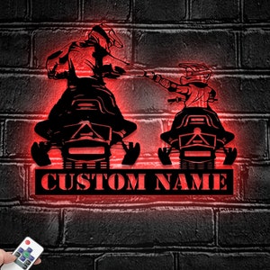 Custom Father Son Snowmobile Metal Wall Art LED Light - Personalized Ski-Doo Name Sign Home Decor - Ideal for Home Decor & Gift