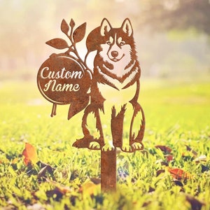 Pieu rouillé en métal personnalisé pour chien Husky sibérien, piquets en métal commémoratifs pour chien Husky, art de jardin en métal, piquet rouillé pour pierre tombale, décoration de jardin