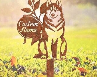 Spersonalizowany metalowy zardzewiały kołek dla psa Husky syberyjskiego, metalowe kołki pamiątkowe dla psa Husky, metalowa sztuka ogrodowa, zardzewiały kołek nagrobny, dekoracja ogrodu
