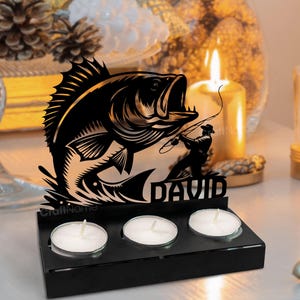 Personalized Fishing Metal Candle Warmer Holder, Candle Stand with Fisherman, Metal Steel Candle Holder, Unique Gift for Dad, Fisherman Gift