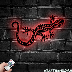 Gecko Metal Wall Art LED Light - Ledge Lizard Sign Home Decor - - Ideal for Home Decor & Gift