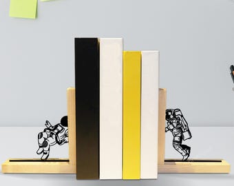 Sujetalibros de madera con forma de astronauta, soporte para libros con temática espacial para decorar el rincón de lectura y la estantería de la biblioteca. Regalo perfecto para amantes de la lectura y entusiastas del espacio.