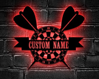 Custom Dartboard Dart Game Metal Wall Art LED Light - Gepersonaliseerde Tips Vluchten Board Gamer Naambord Home Decor - Ideaal voor Home Decor &