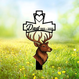 Personalized Metal Memorial Stake with Deer, Dad Loss Metal Deer Memorial Plaque with Stake, Custom Grave Marker, Outdoor Garden Decor