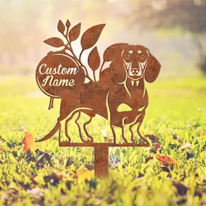 Personalized Dachshund Dog Metal Garden Stake Decor, Dog Memorial Garden Stakes, Rustic Metal Yard Art, Grave Marker Rusty Stake Decor