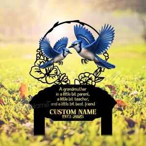 Custom Blue Jay Bird Grave Marker, Memorial Garden Stake, Memorial Plaque for Loved One, Metal Yard Sign, Outdoor Grandma&#39;s Garden Decor
