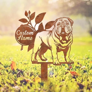 Personalisiertes chinesisches Shar Pei Hund rostiger Metallpfahl Außenschild, Hundegrabmarker-Metallpfähle, Metall-Yard-Kunst, Gedenkgarten-Pfahldekor