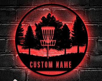 Custom Disc Golf Player Metal Wall Art LED Light - Personalizzato Disc Golfer Name Sign Home Decor - Ideale per decorazioni per la casa e regali