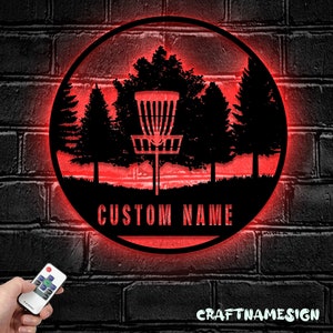 Custom Disc Golf Player Metal Wall Art LED Light - Personalized Disc Golfer Name Sign Home Decor - Ideal for Home Decor & Gift