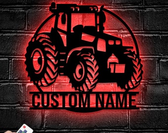 Custom Tractor Driver Metal Wall Art LED Light - Personalized Farm Tractor Planter Name Sign Home Decor - Ideal for Home Decor & Gift