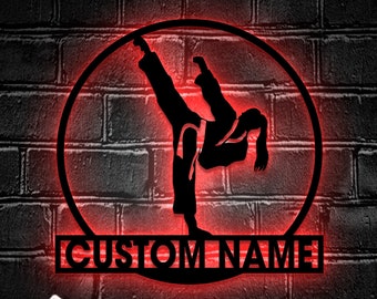 Custom Girl Karate Martial Arts Metal Wall Art with LED Light - Personalized Kid Karate Name Sign Home Ryukyuan Martial Arts Decoration -