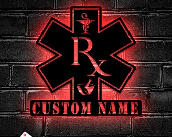Custom Pharmacist Metal Wall Art LED Light - Personalized Pharmacy Name Sign Home Decor - Ideal for Home Decor & Gift
