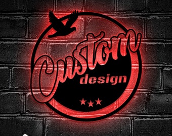 Custom Logo Design Metal Wall Art LED Light - Personalized Business Logo Name Sign Home Decor - Ideal for Home Decor & Gift