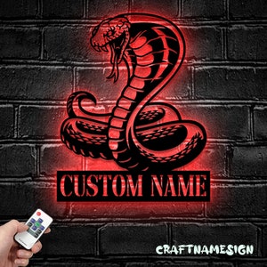 Custom King Cobra Snake Metal Wall Art LED Light - Personalized Cobra Rattlesnake Snake Name Sign Home Decor - Ideal for Home Decor & Gift