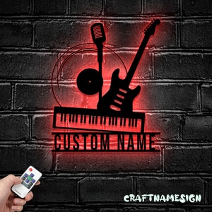 Custom Guitar And Micro Metal Wall Art LED Light - Personalized Music Lover Name Sign Home Decor - - Ideal for Home Decor & Gift