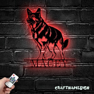 Custom German Shepherd Metal Wall Art LED Light - Personalized Dog Lover Name Sign Home Decor - Ideal for Home Decor & Gift