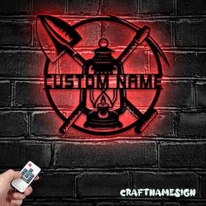 Benutzerdefinierte Kohlebergbau Metall Wand Kunst Led Licht Personalisierte Bergmann Name Zeichen Wohnkultur Mine Man Höhle Dekoration Geburtstag Weihnachten Housewarminggeschenk