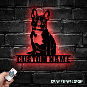 Custom French Bulldog Metal Wall Art LED Light - Personalized Frenchie Dog Lover Name Sign Home Decor - Ideal for Home Decor & Gift