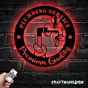 Custom Plumbing Metal Wall Art LED Light - Personalized Plumber Name Sign Home Decor - Ideal for Home Decor & Gift