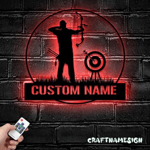 Custom Archery Metal Wall Art LED Light - Personalized Archer Name Sign Home Decor - - Ideal for Home Decor & Gift