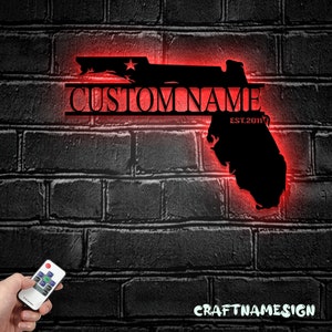 Aangepaste Florida kaart metalen muur kunst LED-verlichting gepersonaliseerde Florida staat naam teken Home Decor - geboren in Florida decoratie - ideaal voor thuis
