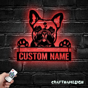 Custom French Bulldog Metal Wall Art LED Light - Personalized Frenchie Dog Lover Name Sign Home Decor - Ideal for Home Decor & Gift