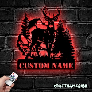 Custom Deer Duck Hunting Metal Wall Art LED Light - Personalized Hunter Name Sign Home Decor - Ideal for Home Decor & Gift