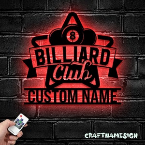 Benutzerdefinierte US Billard Metallwandkunst mit LED-Licht - Personalisiertes Snookerspieler-Namensschild-Haushaltsdekor - - Ideal für Wohnkultur & Geschenk