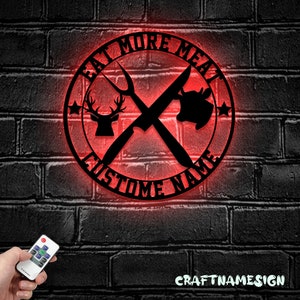 Custom Cow Deer Meat Shop Metal Wall Art LED Light - Personalized Butcher Shop Name Sign Decor Barbecue BBQ Grill Cow Farmhouse Deer Hunter