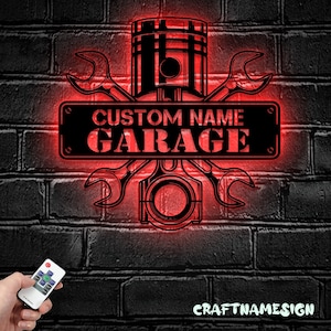 Custom Garage Metal Wall Art LED Light - Personalized Workshop Name Sign Home Decor - Ideal for Home Decor & Gift
