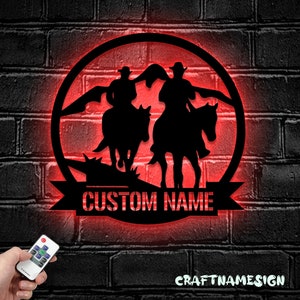 Benutzerdefinierte Cowboy Cowgirl Paar Metall Wandkunst LED-Licht - Personalisierte Familienname Zeichen Wohnkultur - - Ideal für Wohnkultur & Geschenk