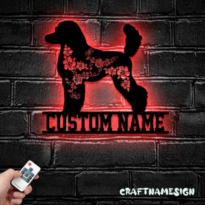 Custom FLoral Poodle Metal Wall Art LED Light - Personalized Flower Dog Lover Name Sign Home Decor - Ideal for Home Decor & Gift