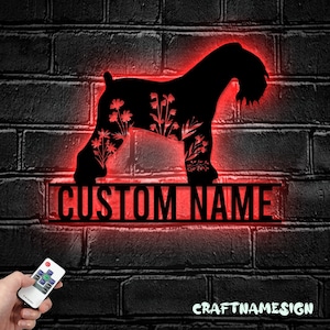 Custom FLoral Kerry Blue Terrier Metal Wall Art LED Light - Personalized Flower Dog Lover Name Sign Home Decor - Ideal for Home Decor & Gift
