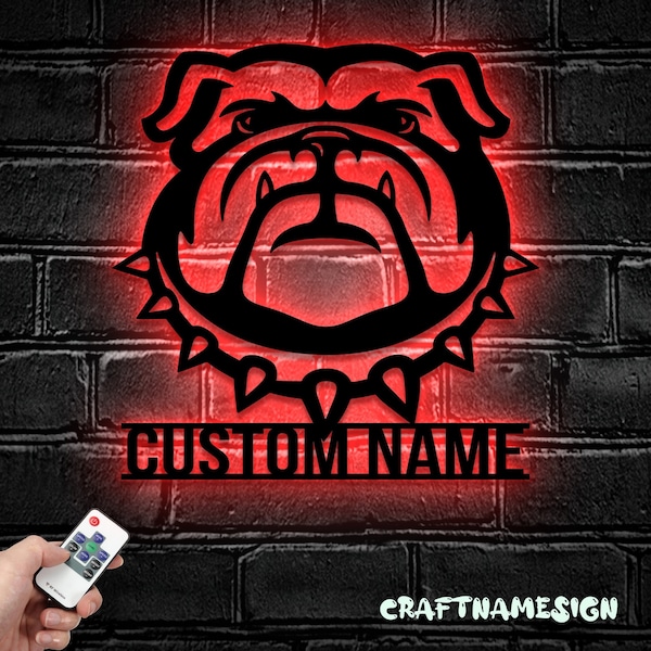 Custom BullDog Metal Wall Art LED Light - Personalized Dog Lover Name Sign Home Decor - Ideal for Home Decor & Gift