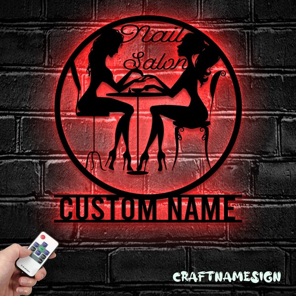 Custom Nail Tech Metal Wall Art LED Light - Personalized Nail Tools Shop Name Sign Home Decor - Ideal for Home Decor & Gift