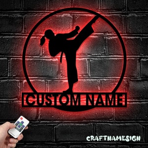 Custom Girl Taekwondo Martial Arts Metal Wall Art with LED Light Personalized Kid Tae Kwon Do Name Sign Home Kidroom decor image 3