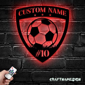 Custom Soccer Ball Metal Wall Art LED Light | Personalized Football Player Lover Sign | Home Decor Kid Boy Girl Nursery Decoration |
