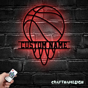 Custom Basketball Metal Wall Art LED Light - Personalized Player Lover Sign Home Decor - Ideal for Home Decor & Gift
