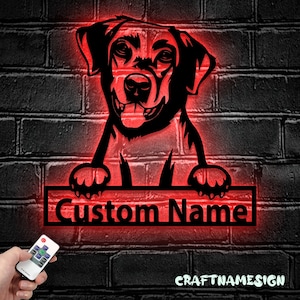 Custom Labrador Retriever Metal Wall Art LED Light - Personalizada Dog Lover Name Sign Home Decor - - Ideal para decoración del hogar y regalo