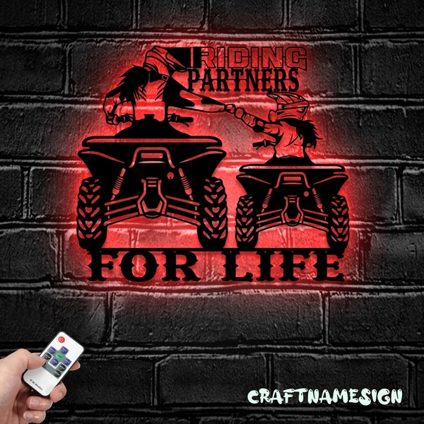 Father Daughter Riding Partners Quad Biker Metal Wall Art LED Light - Dirt Bike Sign Decoration - Ideal for Home Decor & Gift